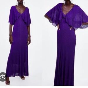 Zara metallic purple knit long maxi gown prom dress size Small